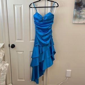 2007 Satin Blue Asymmetrical Formal Gown